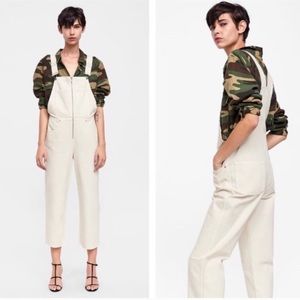 Zara skinny front zip overalls, off-white, size XS